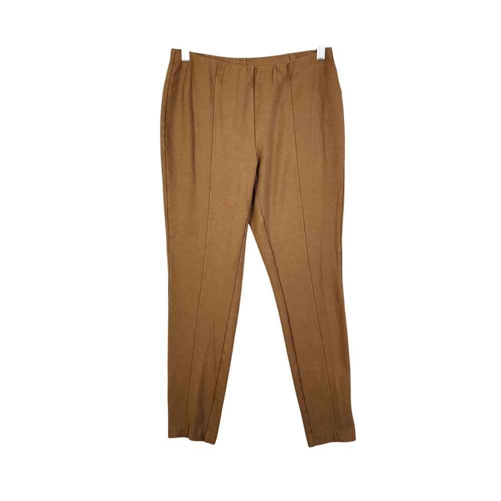 J Jill Womens Ponte Leggings Size Medium Camel Brown Pintuck Front Seam Pull On‎